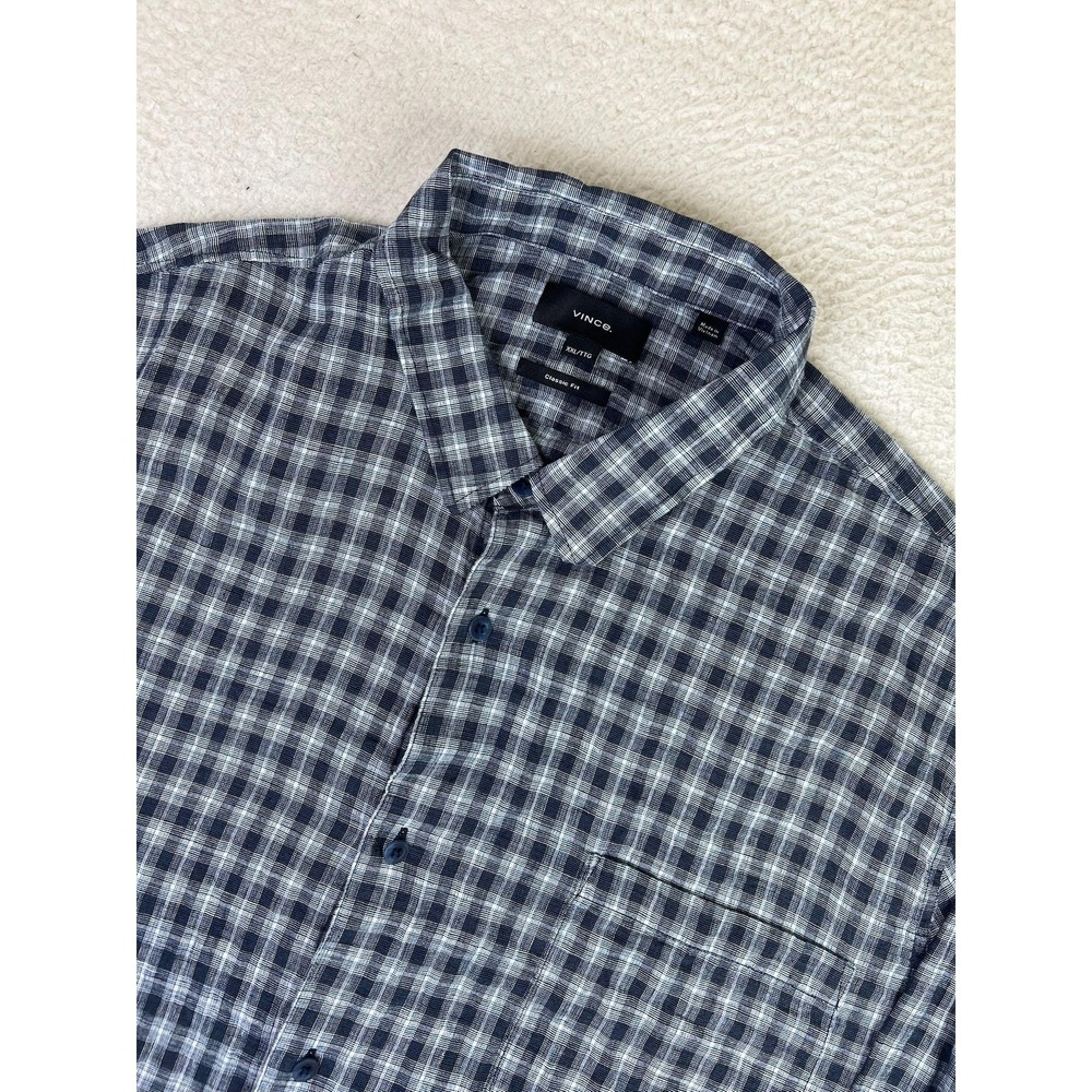 Vince Shirt Mens 2XL Blue Plaid Summit Linen Cotton Classic Fit LS Button Up